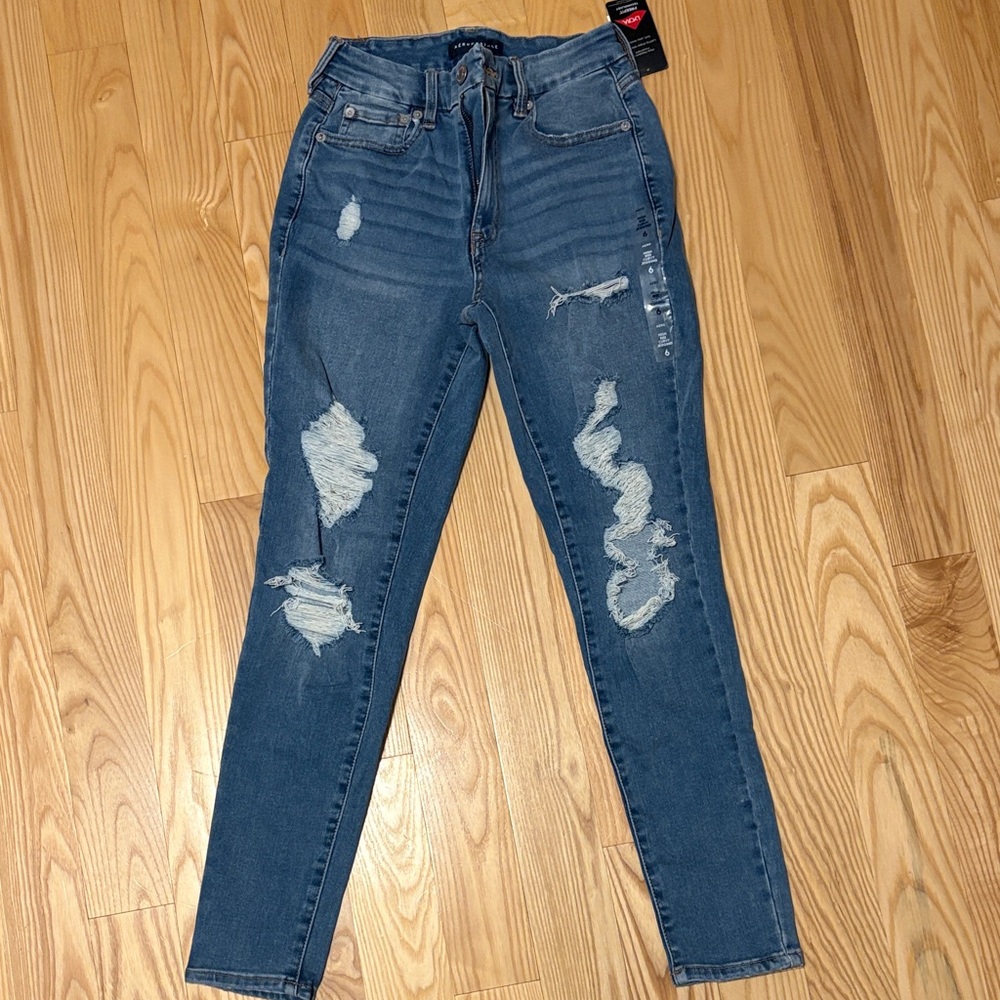 Aeropostale Women's Distressed Skinny Jeans - Blue